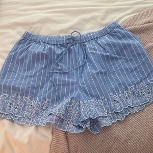 Blue Striped High Waist Women Shorts
